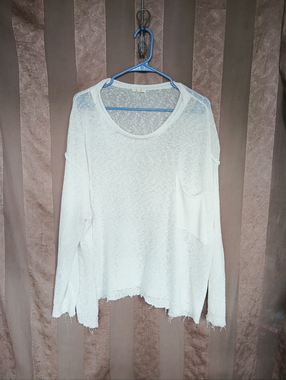 💎 Easel Distressed Knit Sweater Ivory Lightweight Long-Sleeve Top